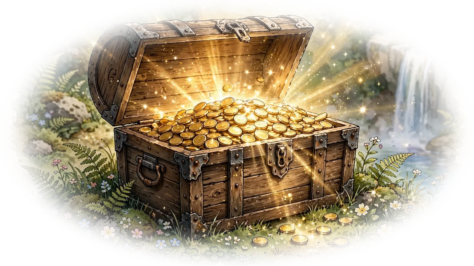 An open wooden treasure chest